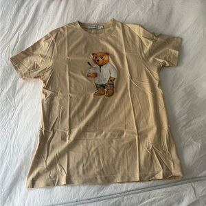 Beige T-Shirt with Bear Graphic